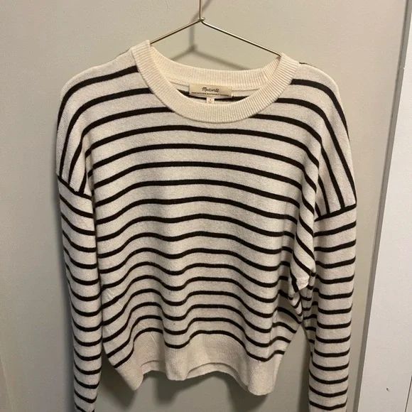 Madewell Responsible Striped Black and White Cashmere Sweater - Picture 3 of 5